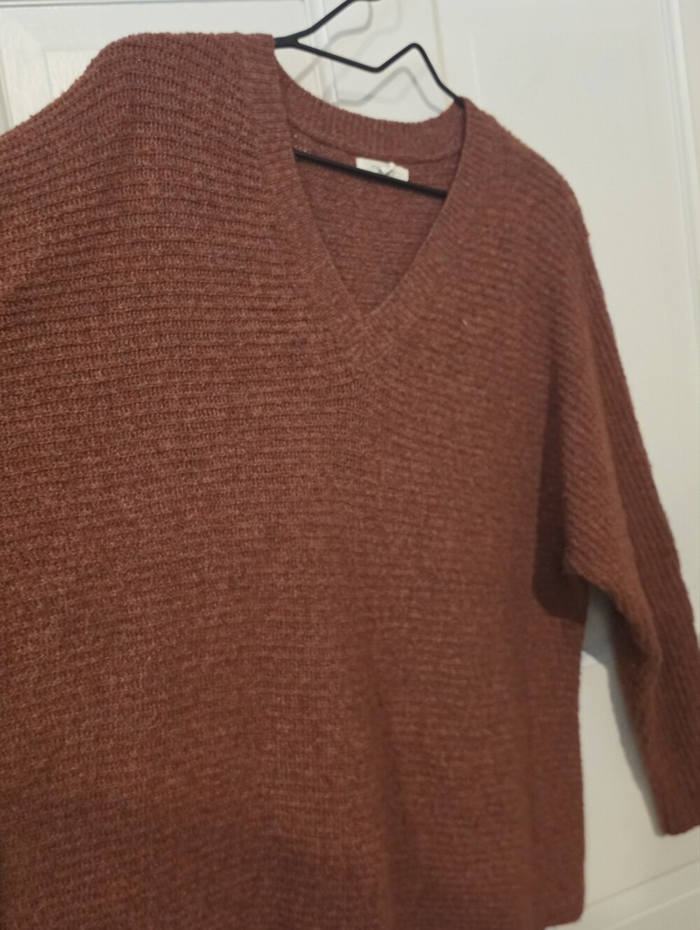 Maurices Rust Brown Oversized Slouchy Ribbed V-Neck Knit Sweater, Plus Size 1X
